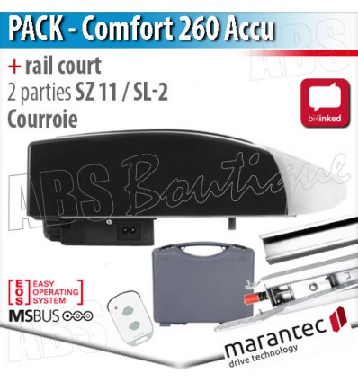 Moteur Marantec - Comfort 260 Accu + rail SZ 11 SL - courroie - 2 parties