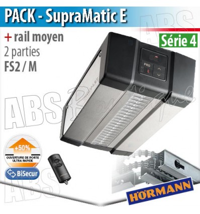 Pack motorisation portes de garage Hörmann - SupraMatic E + Rail moyen FS 2 M - 2 parties