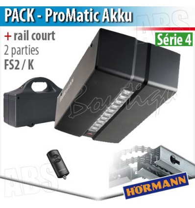 Pack motorisation portes de garage Hörmann - ProMatic Akku + Rail court FS 2 K - 2 parties