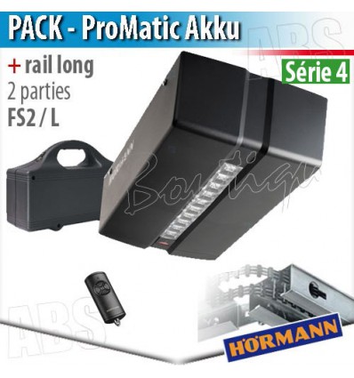 Pack motorisation portes de garage Hörmann - ProMatic Akku + Rail long FS 2 L - 2 parties