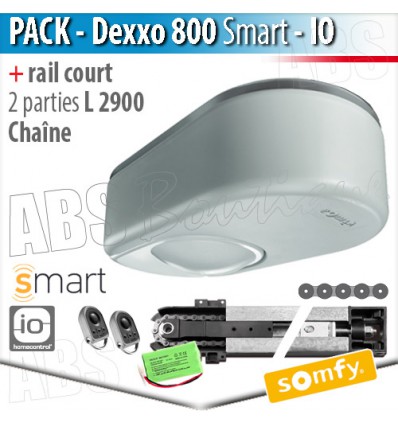 Pack motorisation portes de garage Somfy - Dexxo Smart 800 io + Rail 2900 chaîne - 2 parties